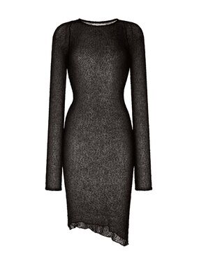 Ambra Maddalena Sheer Knit Mesh Dress Cover Up Black Asymmetrical Hem Size M